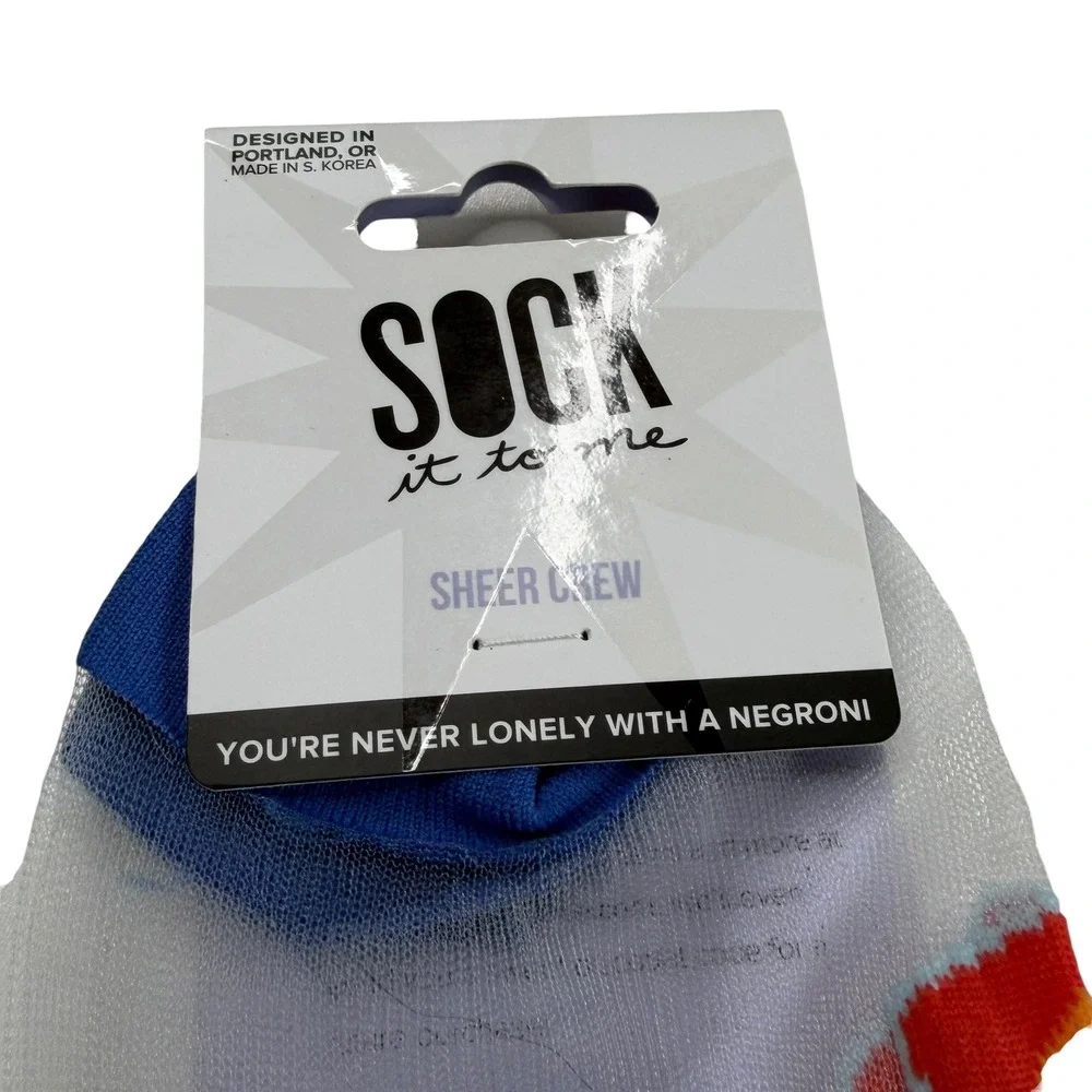 SOCK IT TO ME Sheer Crew Socks Blue Negroni Cocktail Novelty Women's 5-11 NEW